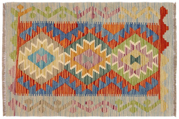 Flat Weave Kilim, Antique, Navaho, Vintage, Handmade, Geometric Kilim Rust Blue Hand-Woven Rectangle 100% Wool Area Rug 2 x 3